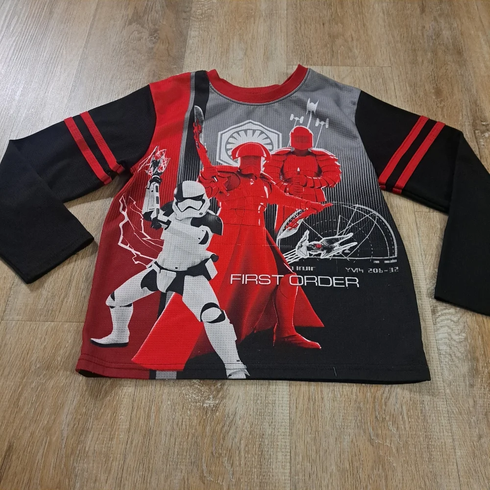 Star Wars Kids First Order Graphic Long Sleeve Pajama Shirt Red Black Size 10/12